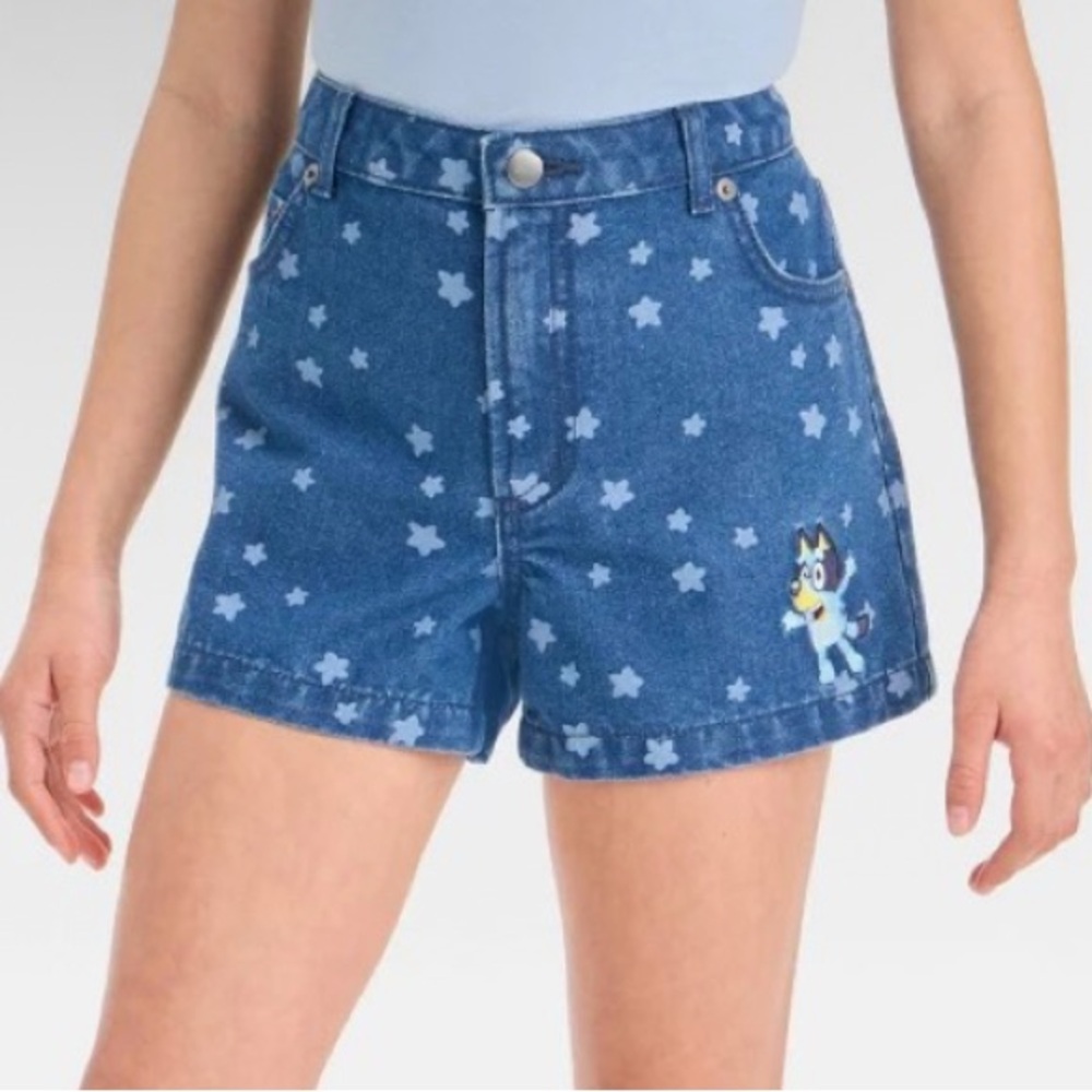 Bluey Mid-Rise Denim Shorts S Blue Star Embroidered NWT Character
